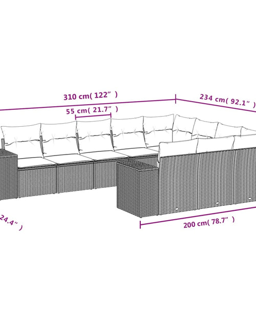 Încărcați imaginea în vizualizatorul Galerie, Set mobilier de grădină cu perne, 10 piese, gri, poliratan - Lando
