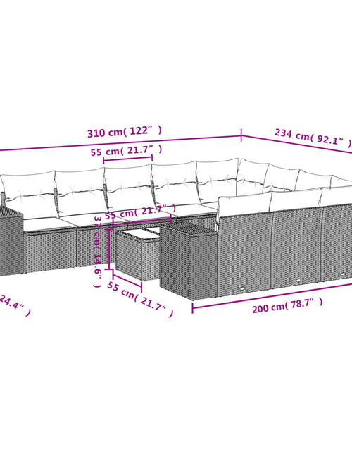 Загрузите изображение в средство просмотра галереи, Set canapele de grădină cu perne, 11 piese, bej, poliratan
