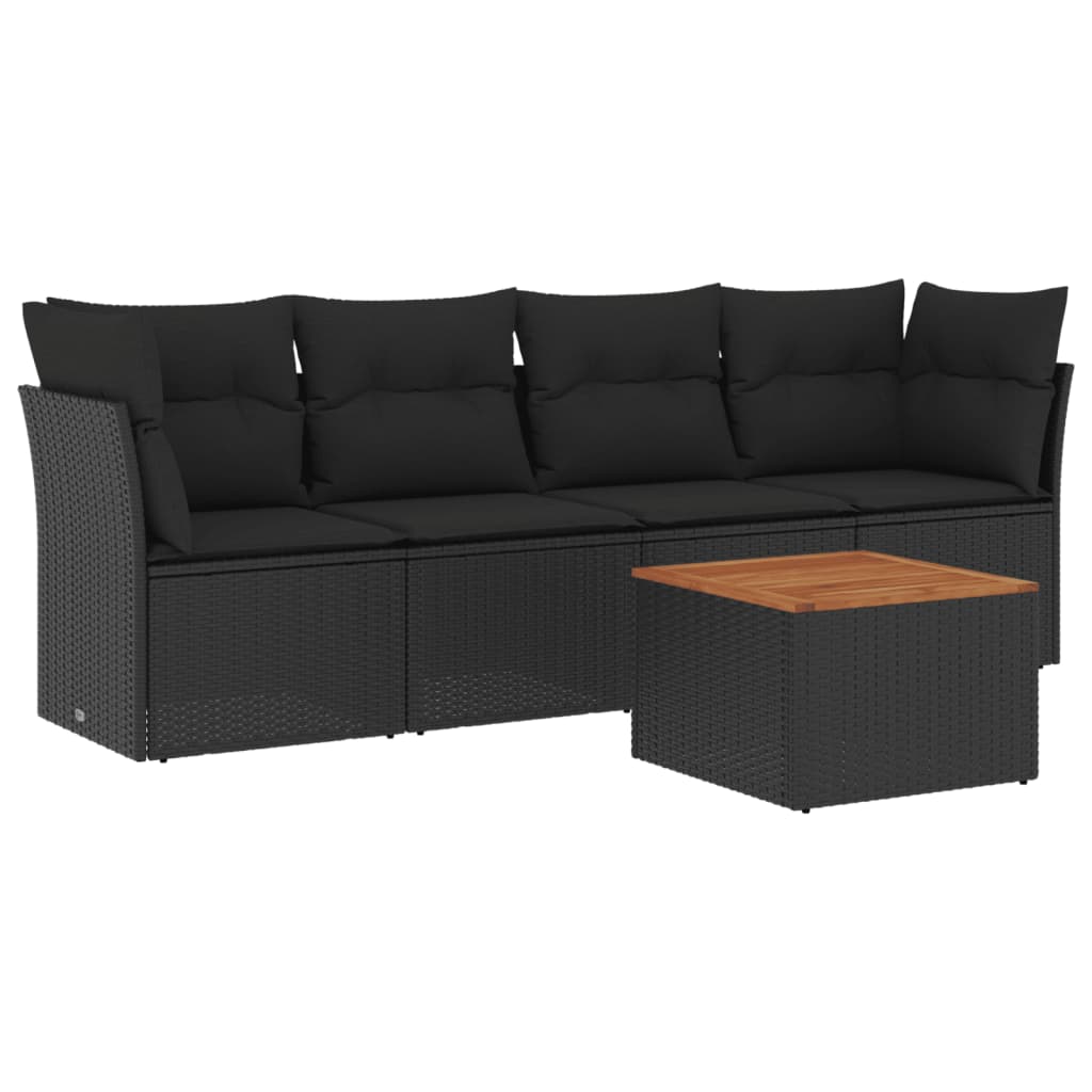 Set mobilier de grădină cu perne, 5 piese, negru, poliratan - Lando