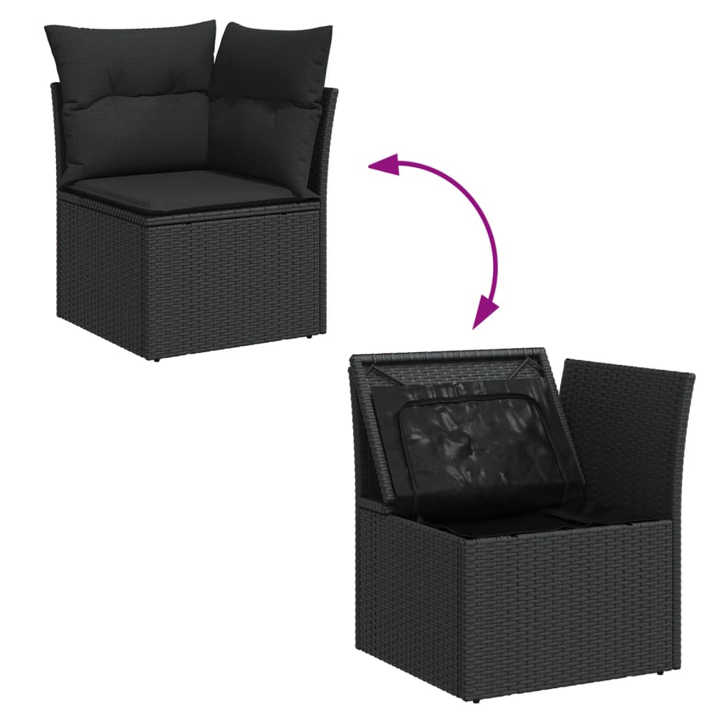 Set mobilier de grădină cu perne, 5 piese, negru, poliratan - Lando