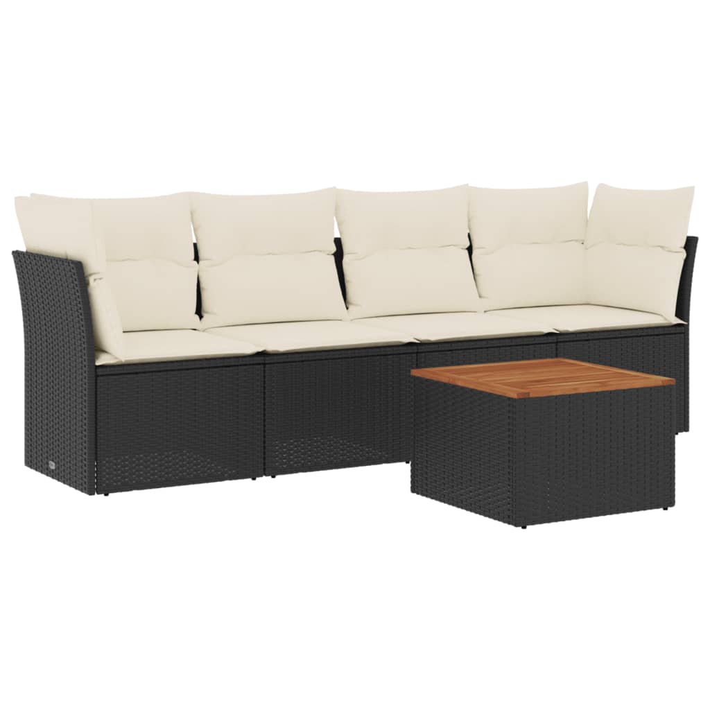 Set mobilier de grădină cu perne, 5 piese, negru, poliratan