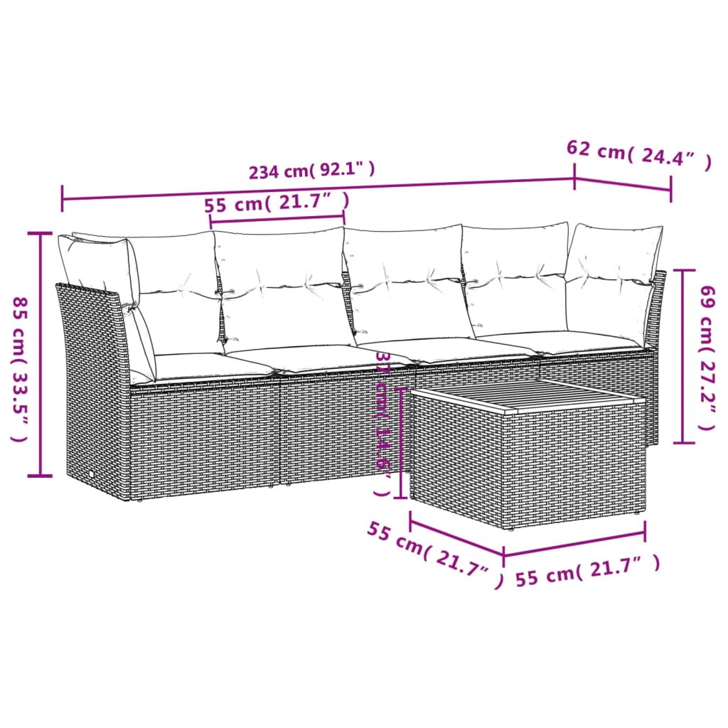 Set canapele de grădină, 5 piese, cu perne, bej, poliratan