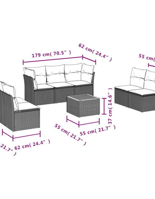 Загрузите изображение в средство просмотра галереи, Set mobilier de grădină cu perne, 8 piese, negru, poliratan - Lando
