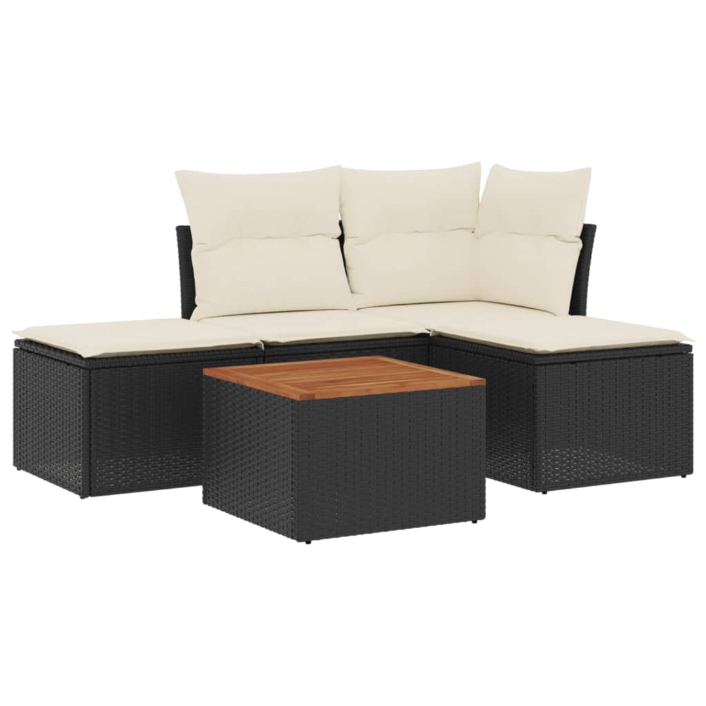 Set mobilier de grădină cu perne, 5 piese, negru, poliratan