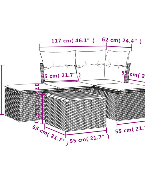 Загрузите изображение в средство просмотра галереи, Set mobilier de grădină cu perne, 5 piese, negru, poliratan
