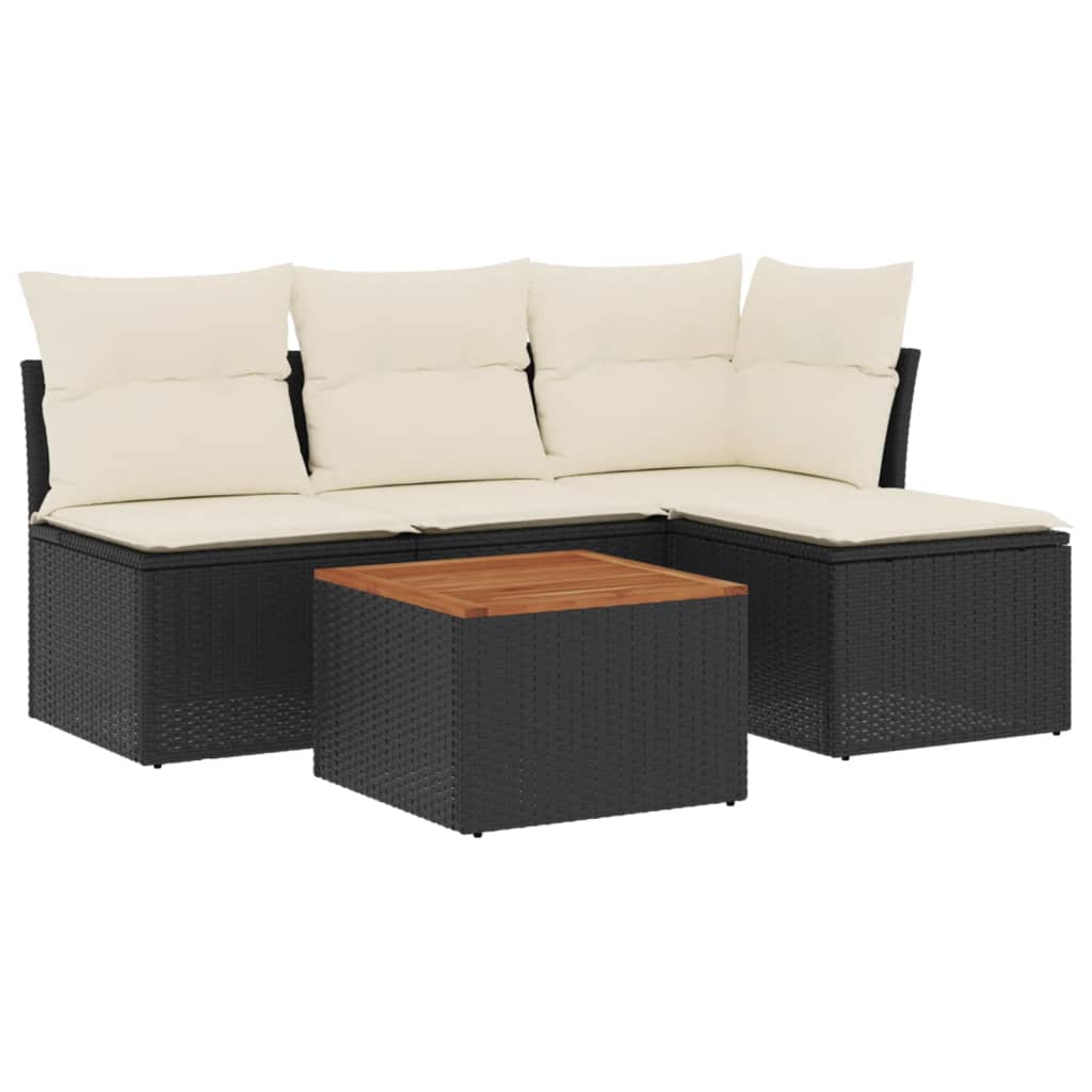 Set mobilier de grădină cu perne, 5 piese, negru, poliratan