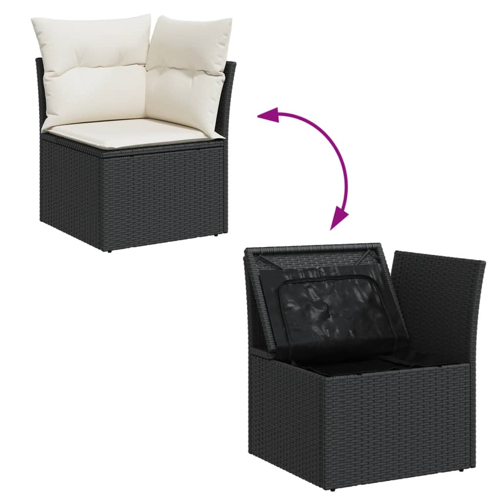 Set mobilier de grădină cu perne, 5 piese, negru, poliratan