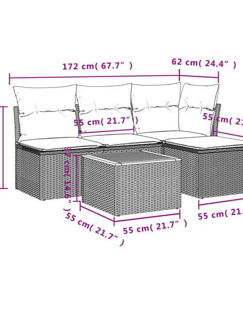 Загрузите изображение в средство просмотра галереи, Set mobilier de grădină cu perne, 5 piese, negru, poliratan
