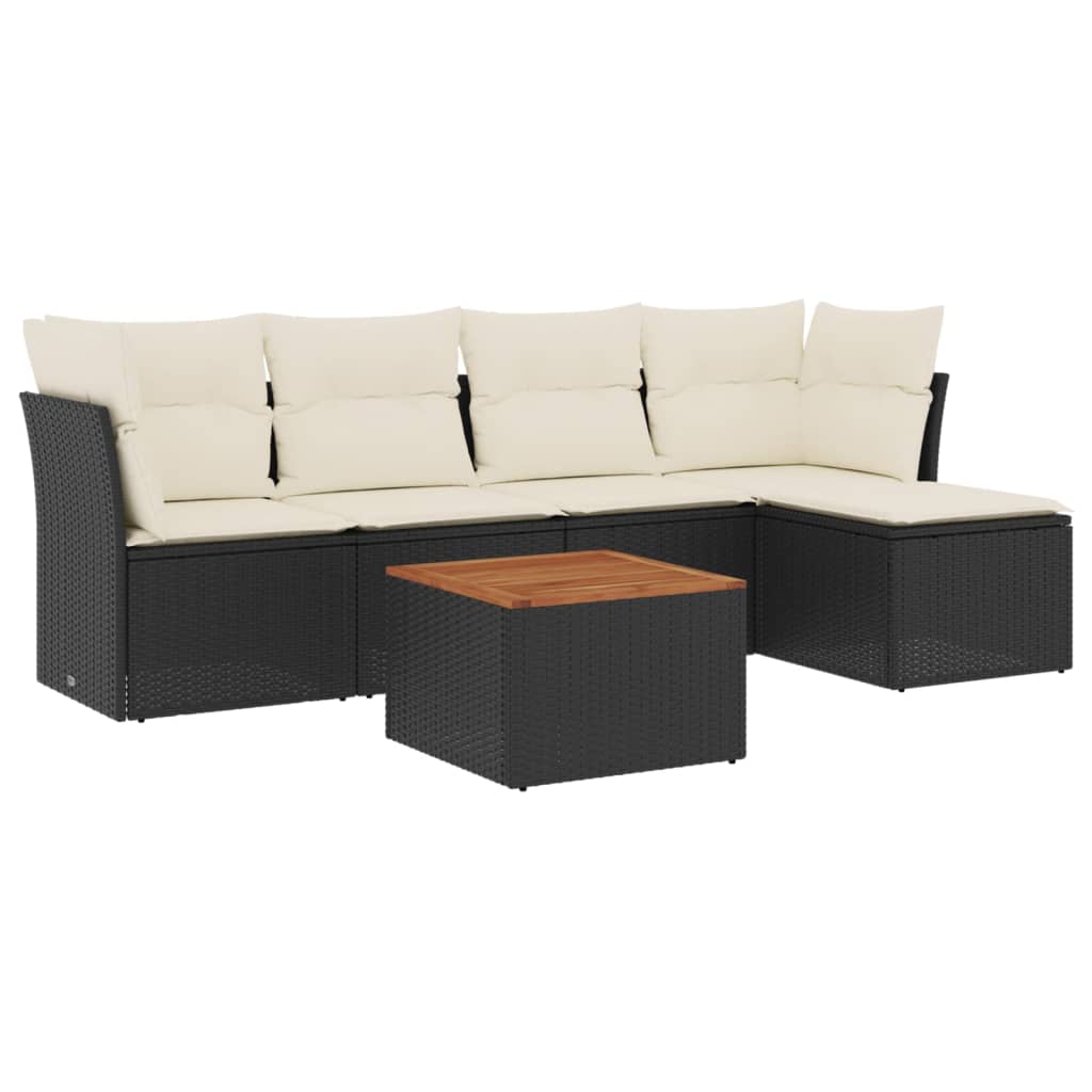 Set mobilier de grădină cu perne, 6 piese, negru, poliratan