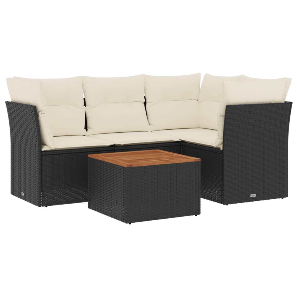 Set mobilier de grădină cu perne, 5 piese, negru, poliratan