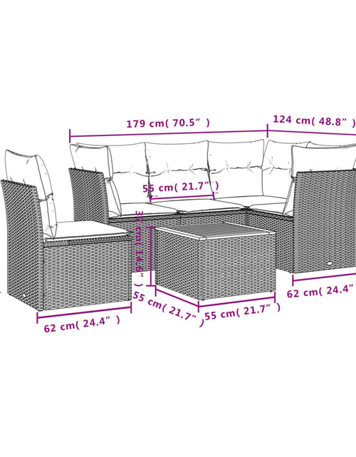 Загрузите изображение в средство просмотра галереи, Set mobilier grădină cu perne, 6 piese, gri, poliratan
