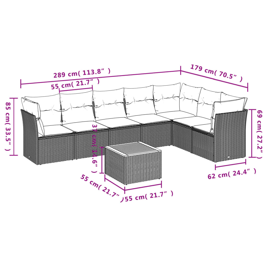 Set canapele de grădină, 8 piese, cu perne, bej, poliratan