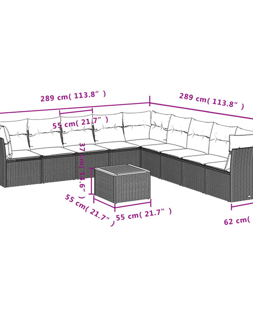 Încărcați imaginea în vizualizatorul Galerie, Set mobilier de grădină cu perne, 10 piese, gri, poliratan
