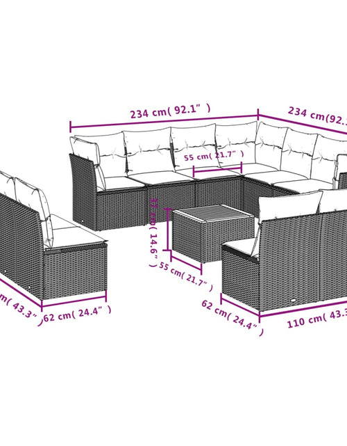 Încărcați imaginea în vizualizatorul Galerie, Set canapele de grădină, 12 piese, cu perne, negru, poliratan
