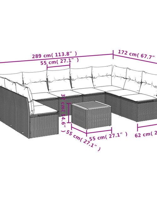 Загрузите изображение в средство просмотра галереи, Set mobilier de grădină cu perne, 10 piese, gri, poliratan
