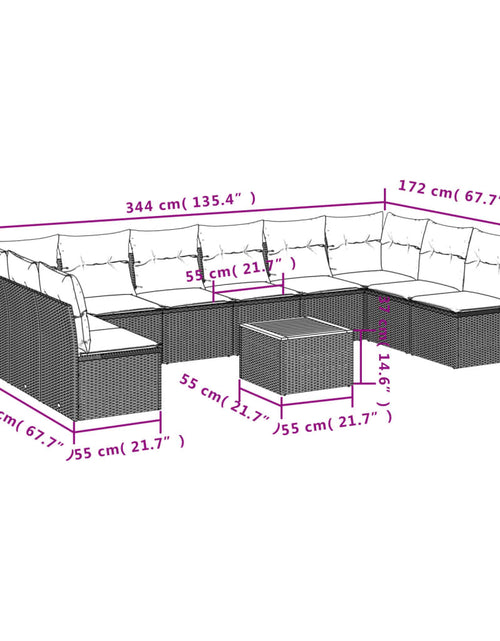 Încărcați imaginea în vizualizatorul Galerie, Set canapele de grădină cu perne, 11 piese, negru, poliratan

