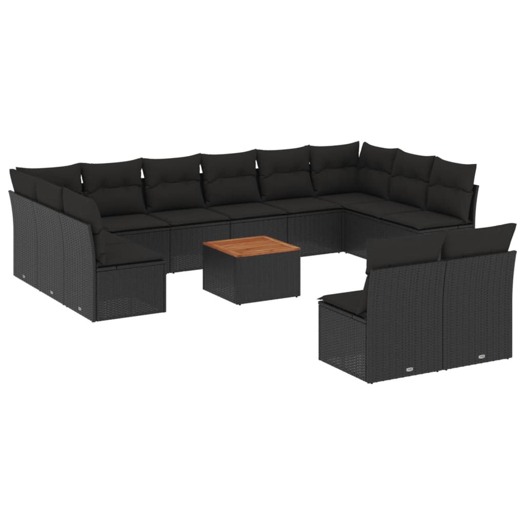 Set mobilier de grădină cu perne, 13 piese, negru, poliratan - Lando