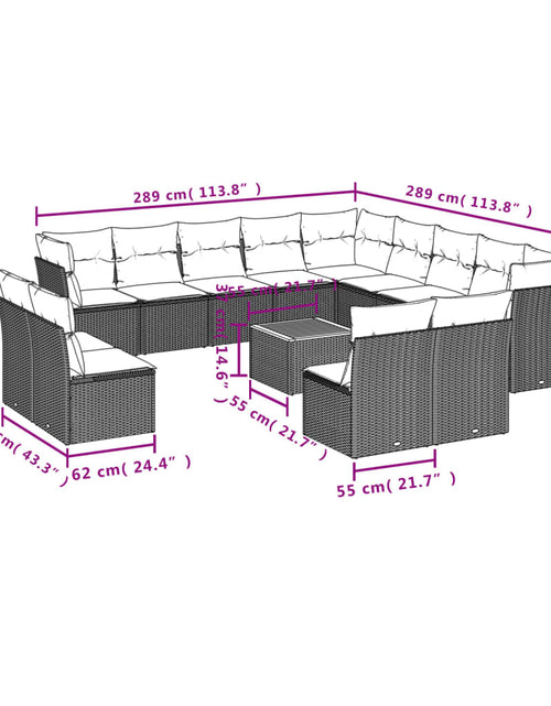 Încărcați imaginea în vizualizatorul Galerie, Set mobilier de grădină cu perne, 14 piese, negru, poliratan
