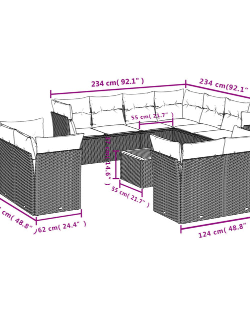 Încărcați imaginea în vizualizatorul Galerie, Set canapele de grădină, 12 piese, cu perne, negru, poliratan

