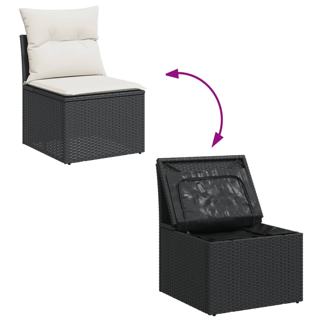 Set mobilier de grădină cu perne, 13 piese, negru, poliratan