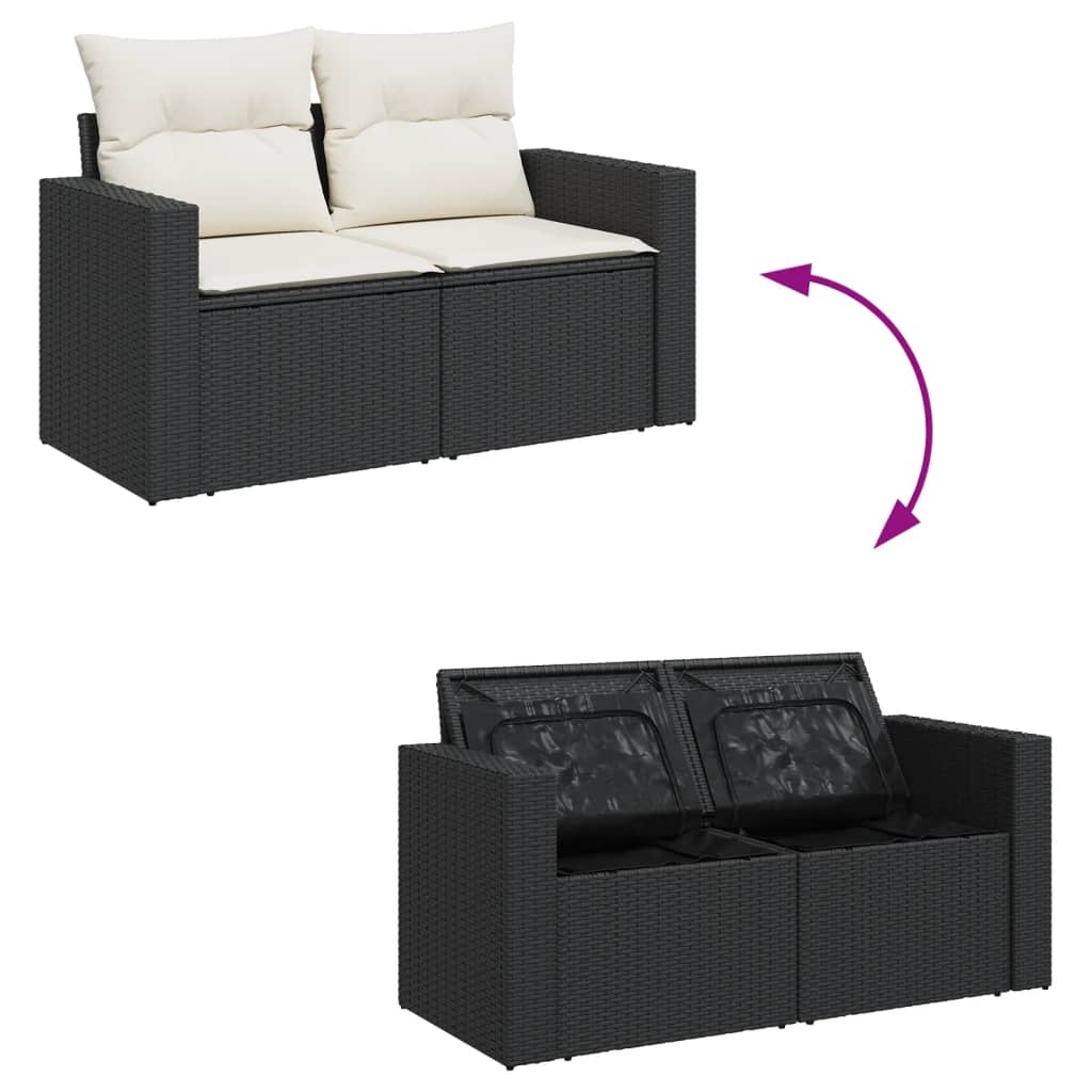 Set mobilier de grădină cu perne, 6 piese, negru, poliratan - Lando