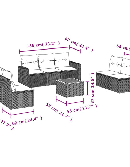 Загрузите изображение в средство просмотра галереи, Set mobilier de grădină cu perne, 8 piese, negru, poliratan
