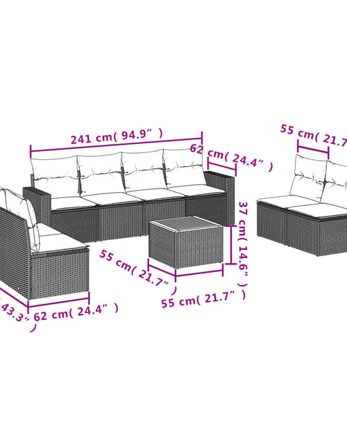 Încărcați imaginea în vizualizatorul Galerie, Set mobilier de grădină cu perne, 9 piese, negru, poliratan
