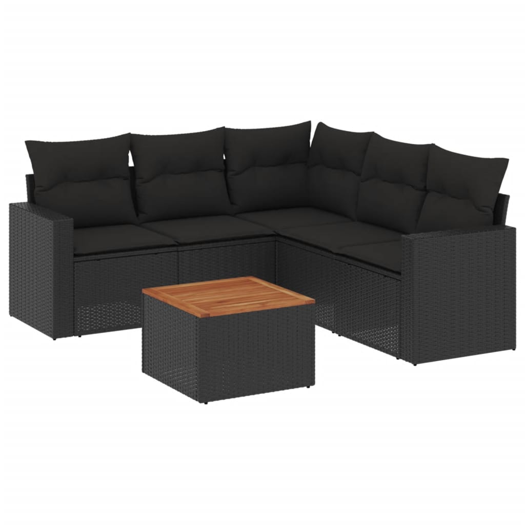 Set mobilier de grădină cu perne, 6 piese, negru, poliratan