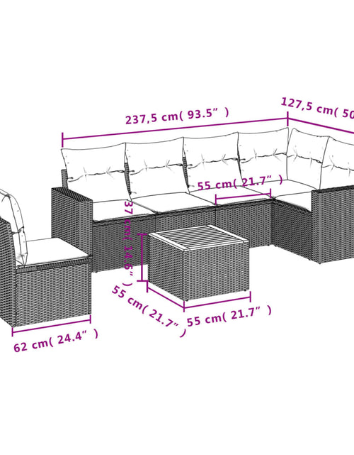 Încărcați imaginea în vizualizatorul Galerie, Set canapele de grădină, 7 piese, cu perne, bej, poliratan
