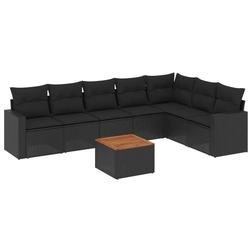 Set mobilier de grădină cu perne, 8 piese, negru, poliratan