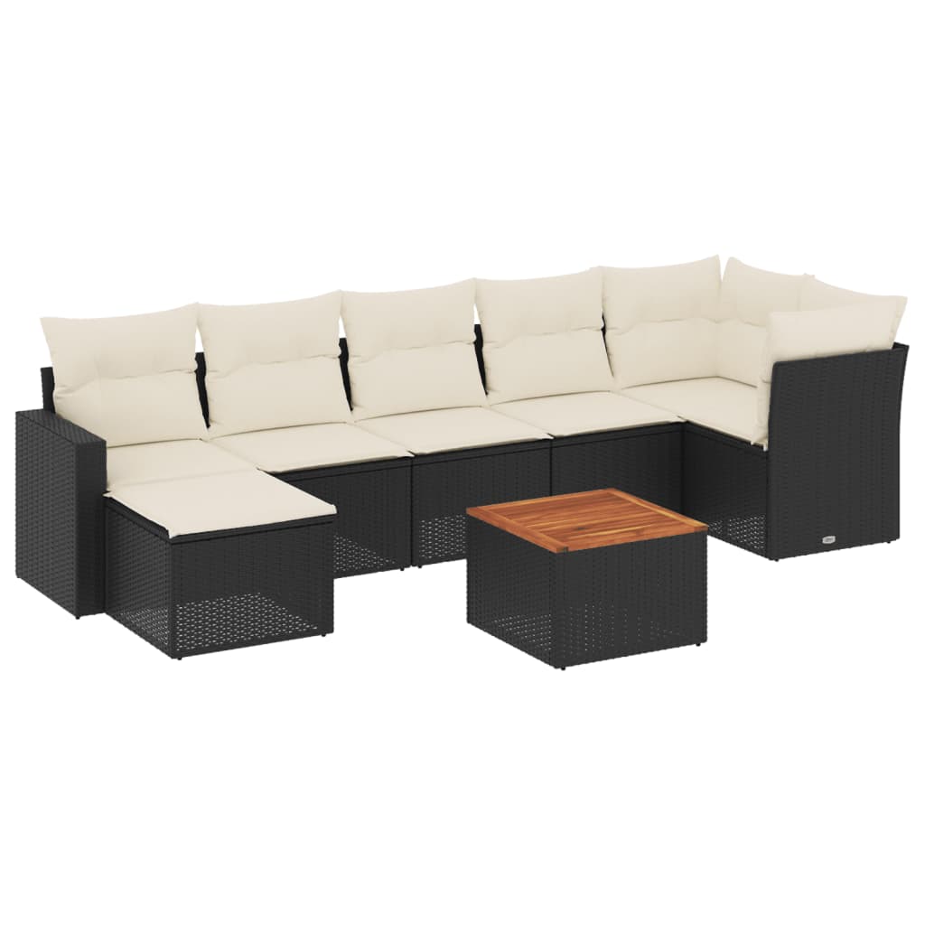 Set mobilier de grădină cu perne, 8 piese, negru, poliratan