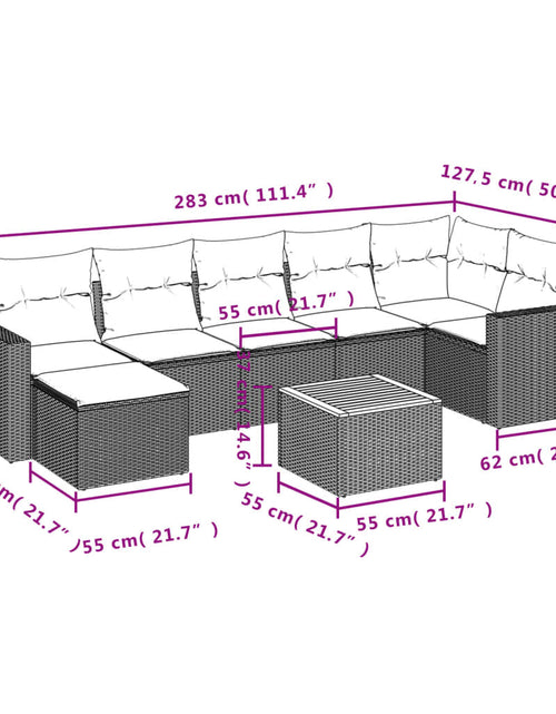 Загрузите изображение в средство просмотра галереи, Set canapele de grădină, 8 piese, cu perne, bej, poliratan
