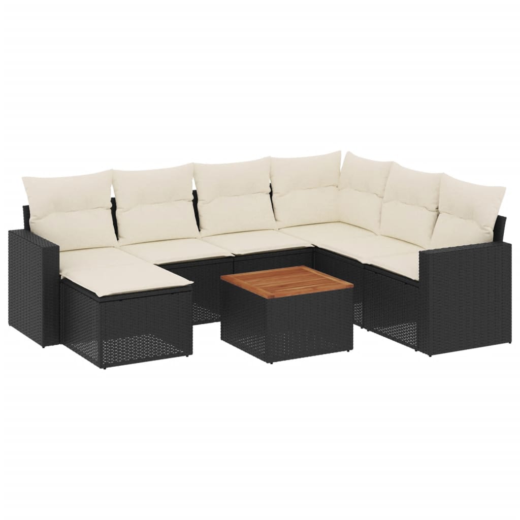 Set mobilier de grădină cu perne, 8 piese, negru, poliratan