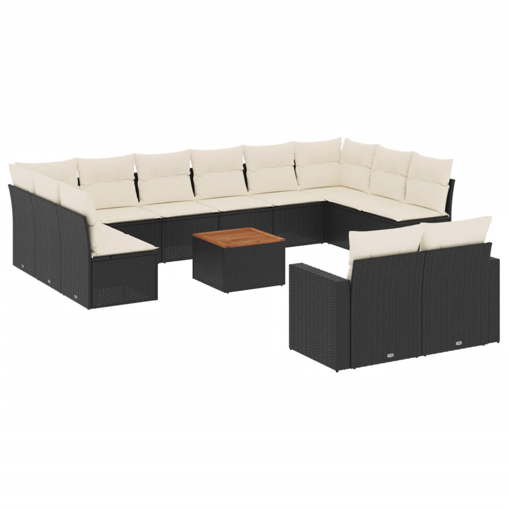 Set mobilier de grădină cu perne, 13 piese, negru, poliratan