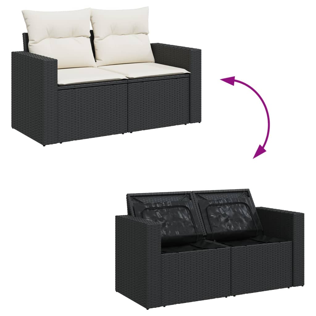 Set mobilier de grădină cu perne, 14 piese, negru, poliratan