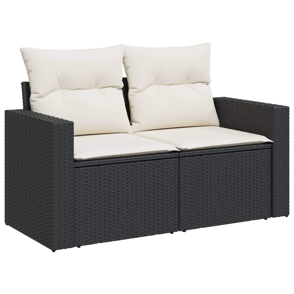 Set mobilier de grădină cu perne, 14 piese, negru, poliratan