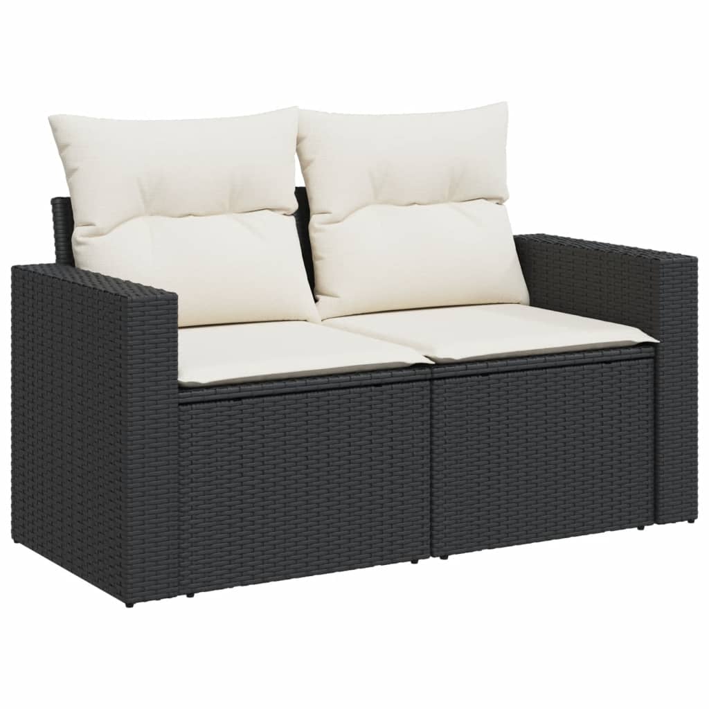 Set mobilier de grădină cu perne, 13 piese, negru, poliratan