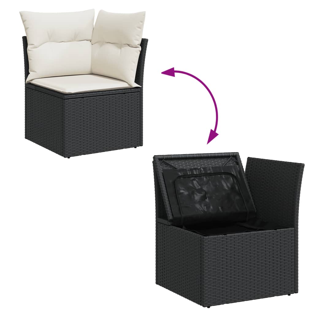 Set mobilier de grădină cu perne, 13 piese, negru, poliratan