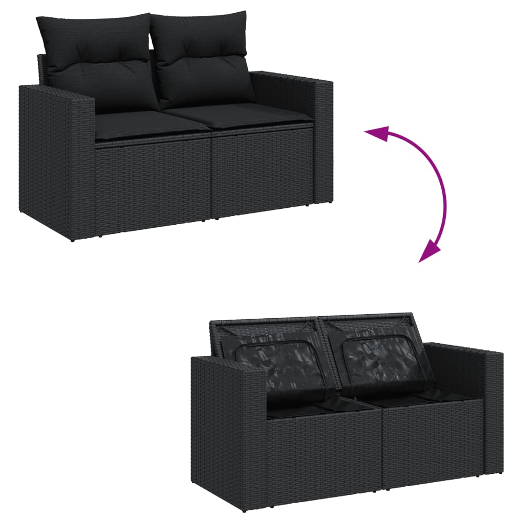 Set mobilier de grădină cu perne, 14 piese, negru, poliratan