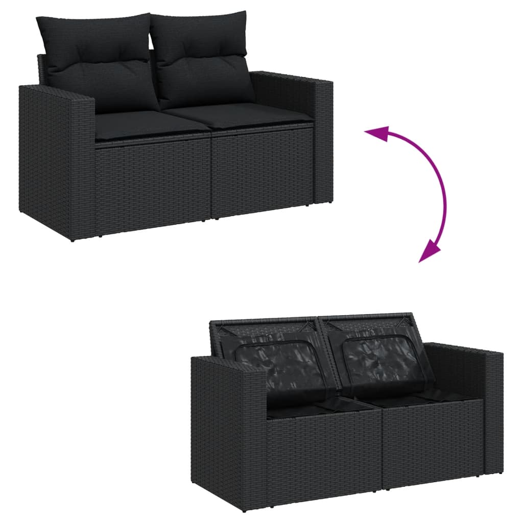 Set mobilier de grădină cu perne, 13 piese, negru, poliratan