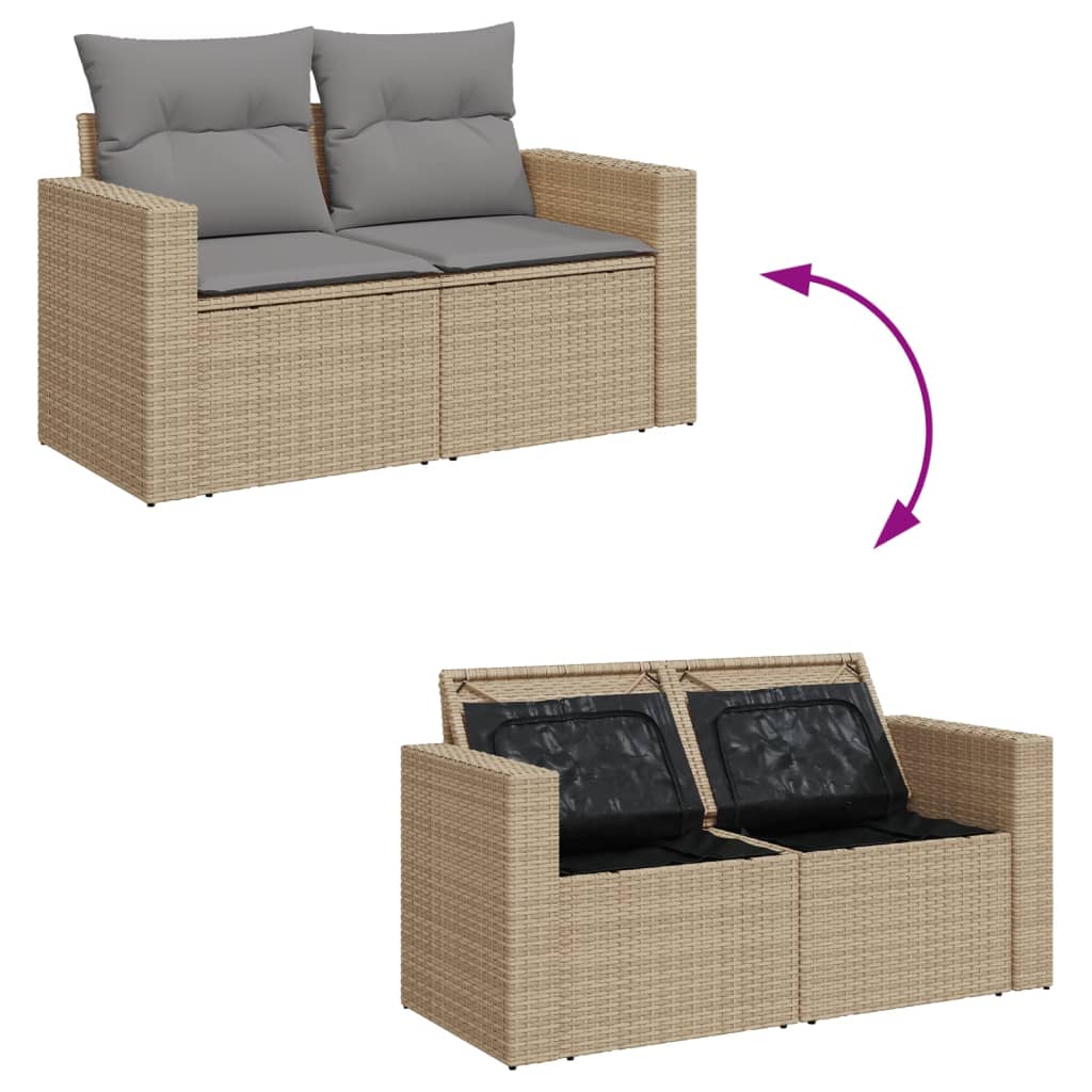 Set canapele de grădină, 14 piese, cu perne, bej, poliratan