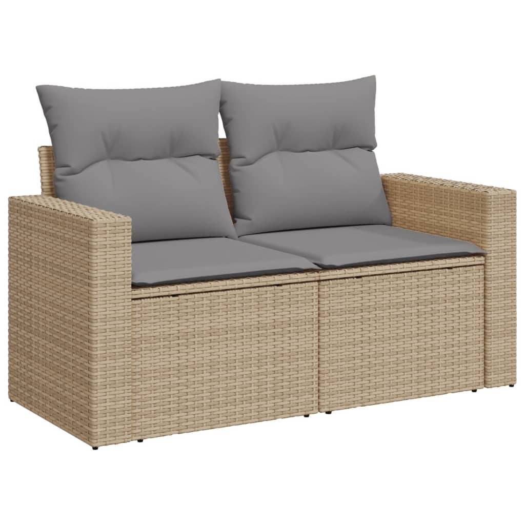 Set canapele de grădină, 14 piese, cu perne, bej, poliratan
