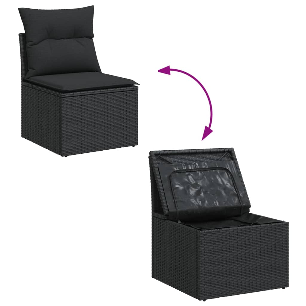 Set mobilier de grădină cu perne, 13 piese, negru, poliratan