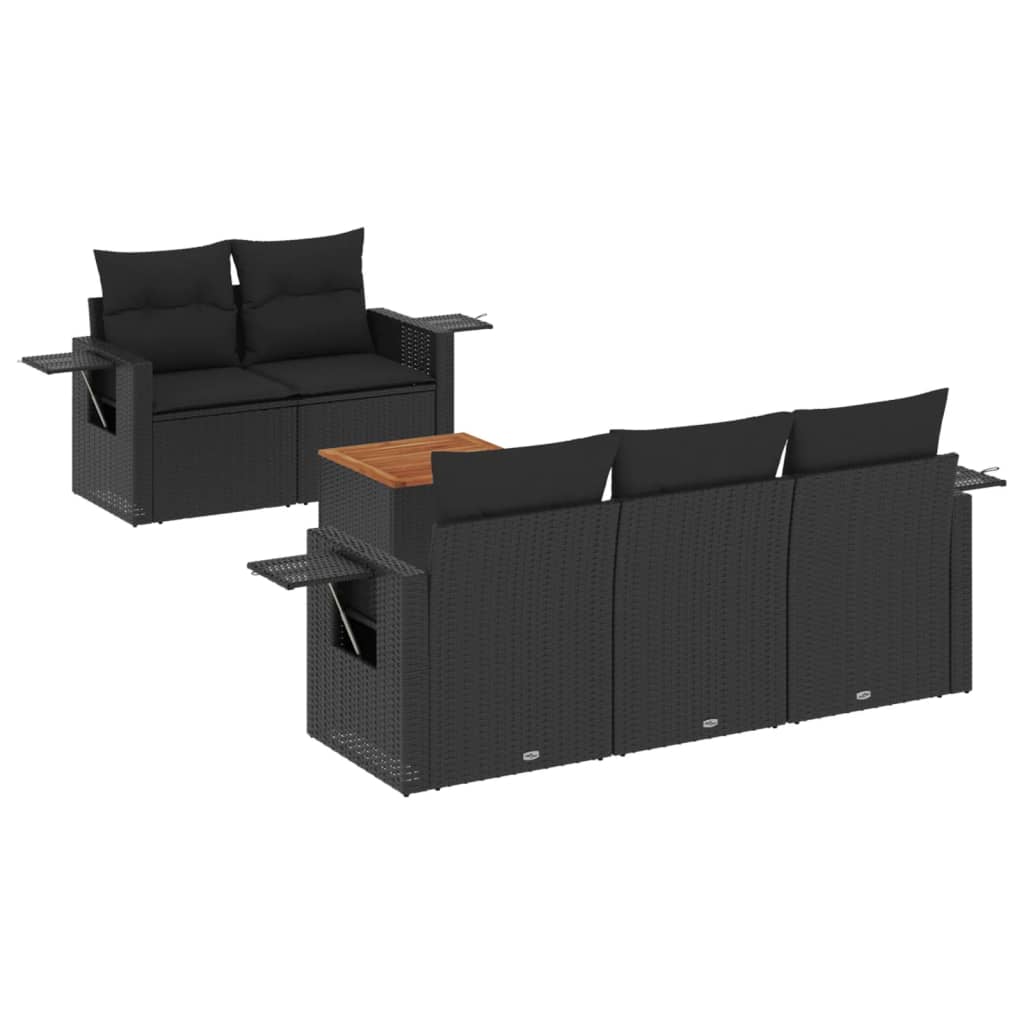 Set mobilier de grădină cu perne, 6 piese, negru, poliratan