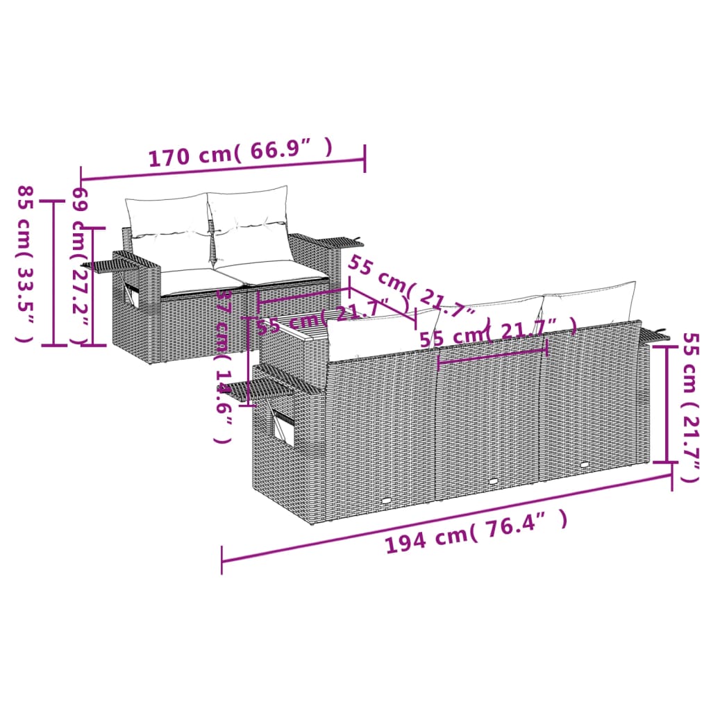 Set mobilier de grădină cu perne, 6 piese, negru, poliratan