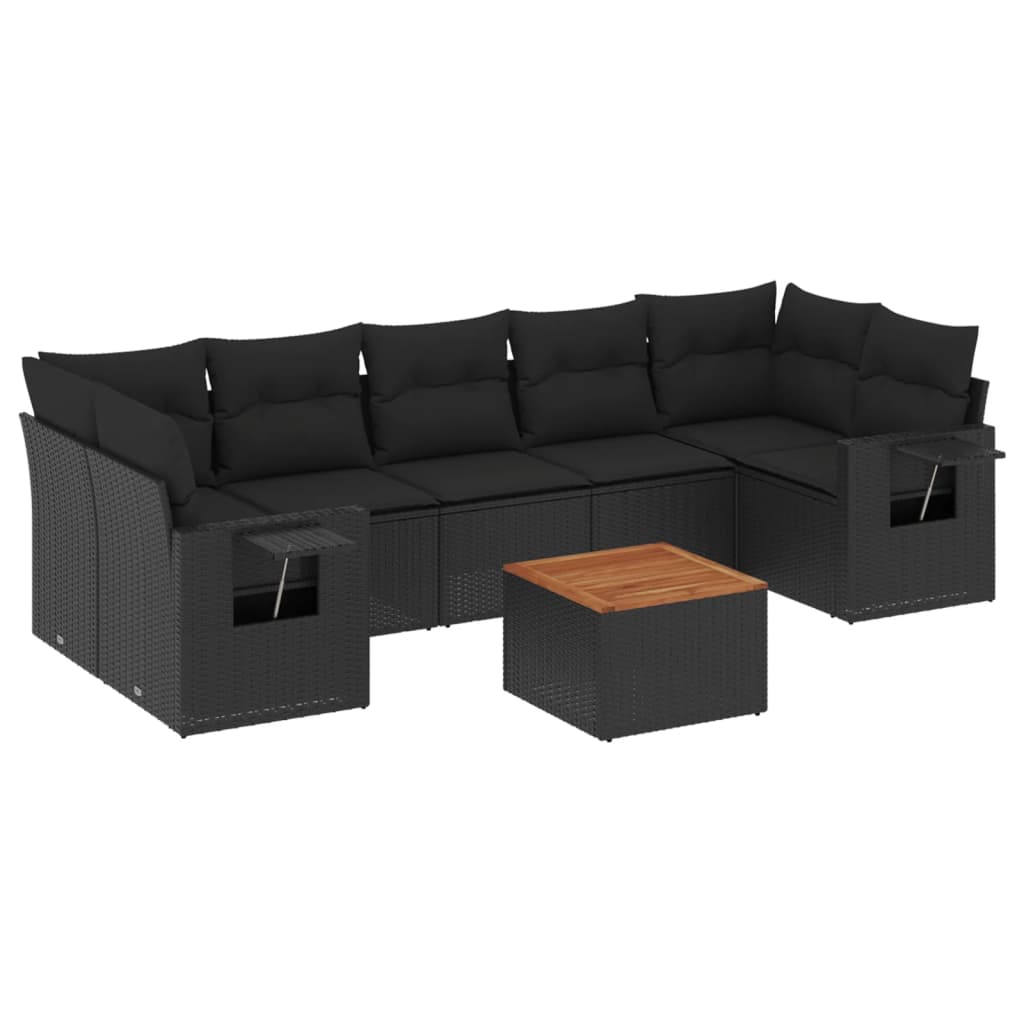 Set mobilier de grădină cu perne, 8 piese, negru, poliratan