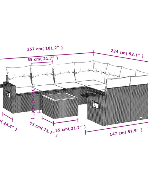 Încărcați imaginea în vizualizatorul Galerie, Set mobilier de grădină cu perne, 9 piese, negru, poliratan
