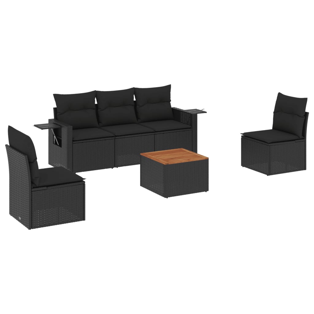 Set mobilier de grădină cu perne, 6 piese, negru, poliratan