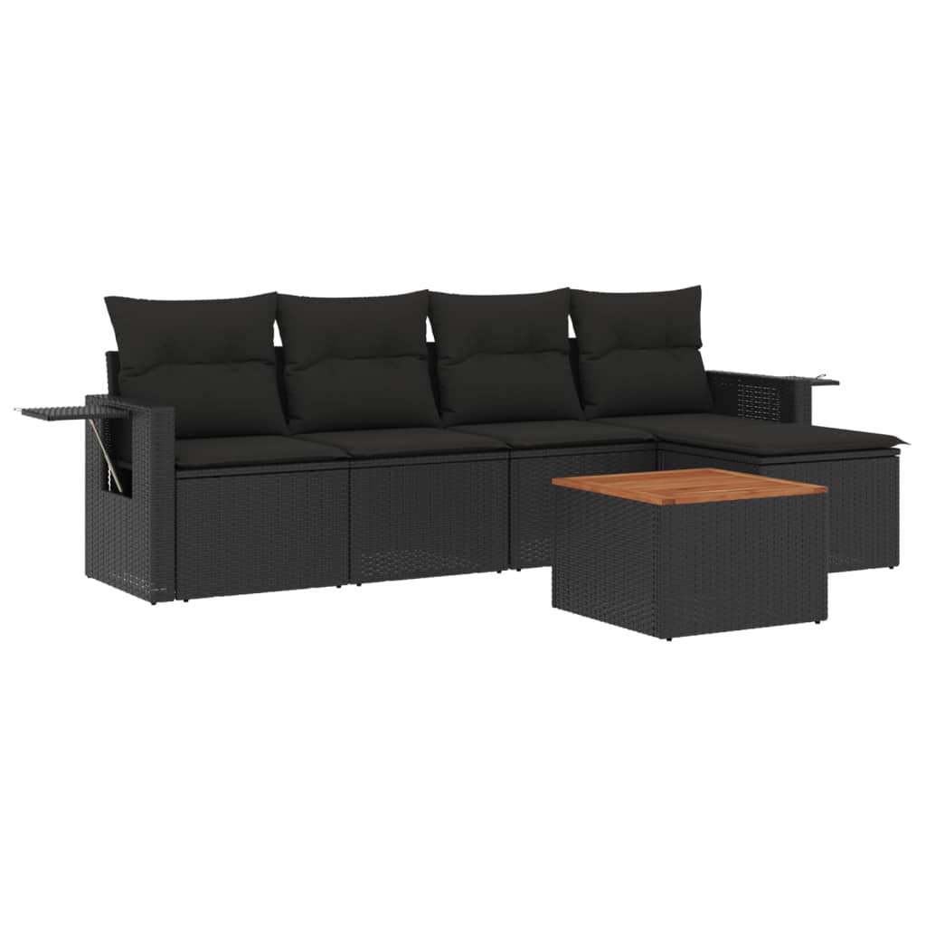 Set mobilier de grădină cu perne, 6 piese, negru, poliratan