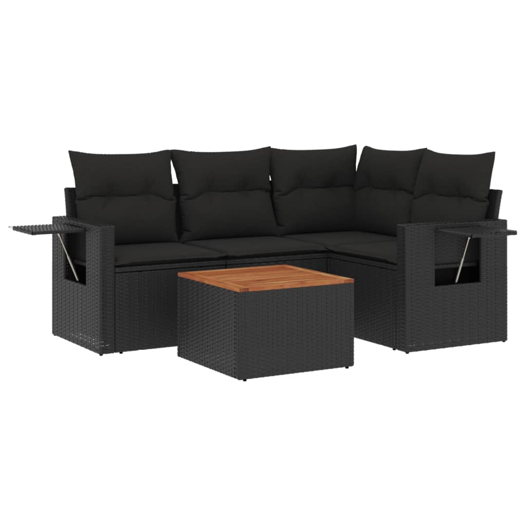 Set mobilier de grădină cu perne, 5 piese, negru, poliratan